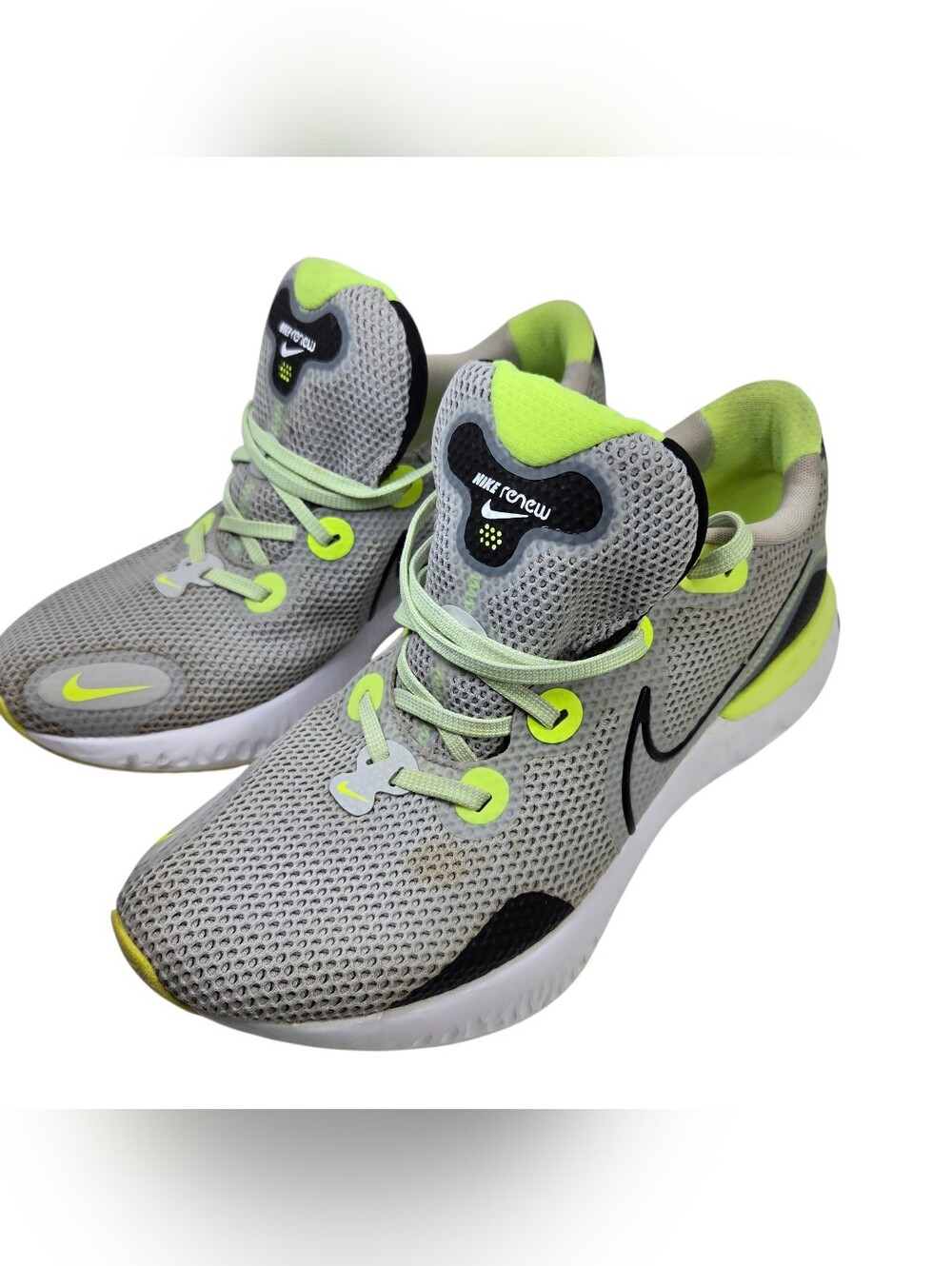 Nike Gray Mesh Athletic Sneakers with Neon Yellow-Green Accents. Size